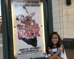 Posing with the poster outside the theater