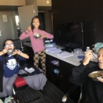 Me "Katie", Grier "Tomika", and Ari "Shonelle" eating some home-cooked food my daddy made while we did school work
