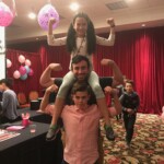 Me, Sammy, and Jonathan getting silly at the party and Mystic running to photobomb