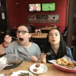 Gabriella and I eating in between shows, GREEN BEANS!!